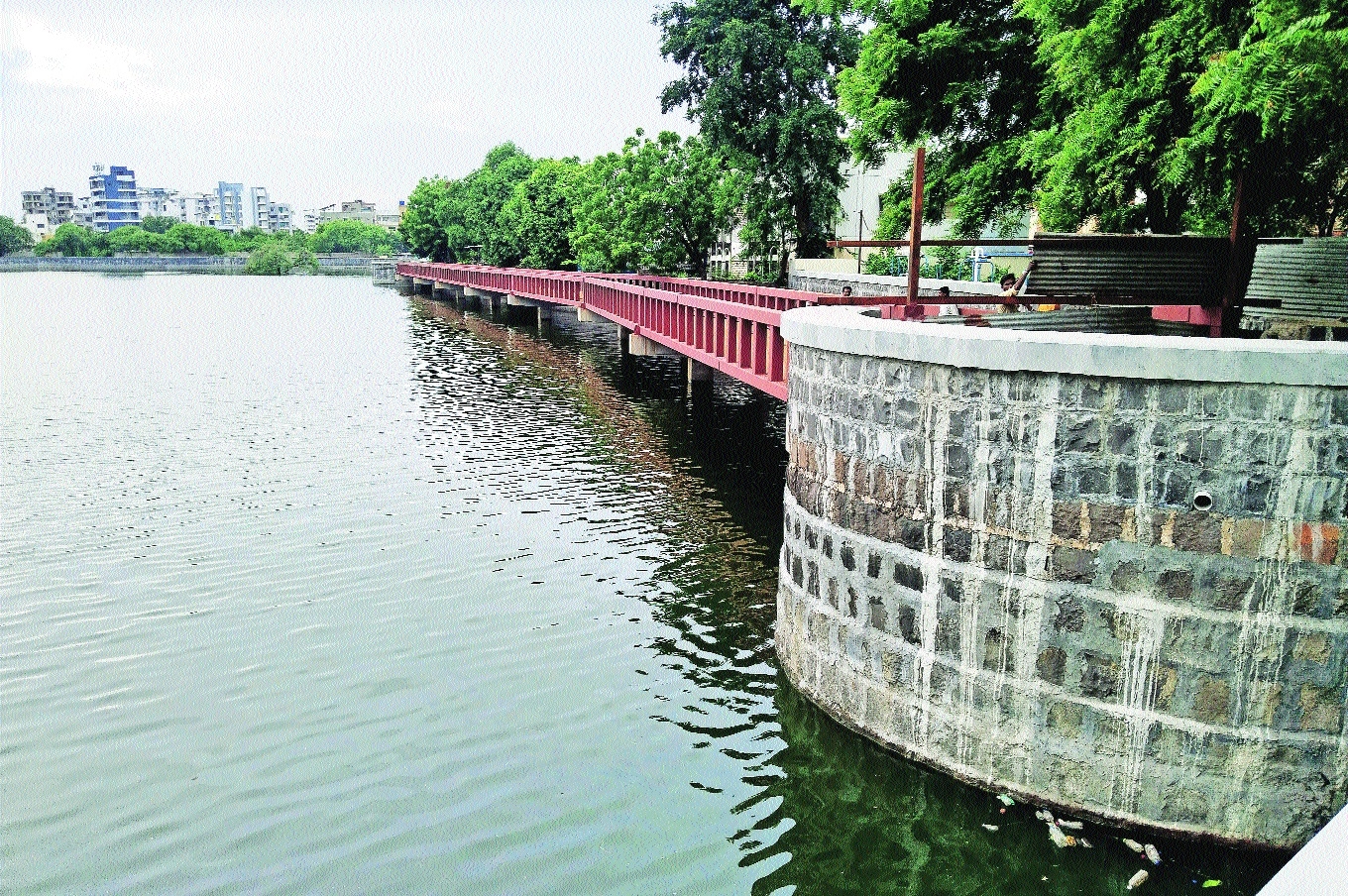The newly-constructed iron walking track on Sonegaon Lake