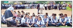 Students stage road