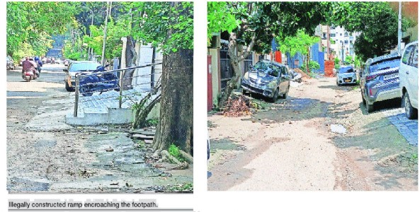 Illegal ramps eat into footpaths, forcing pedestrians onto roads