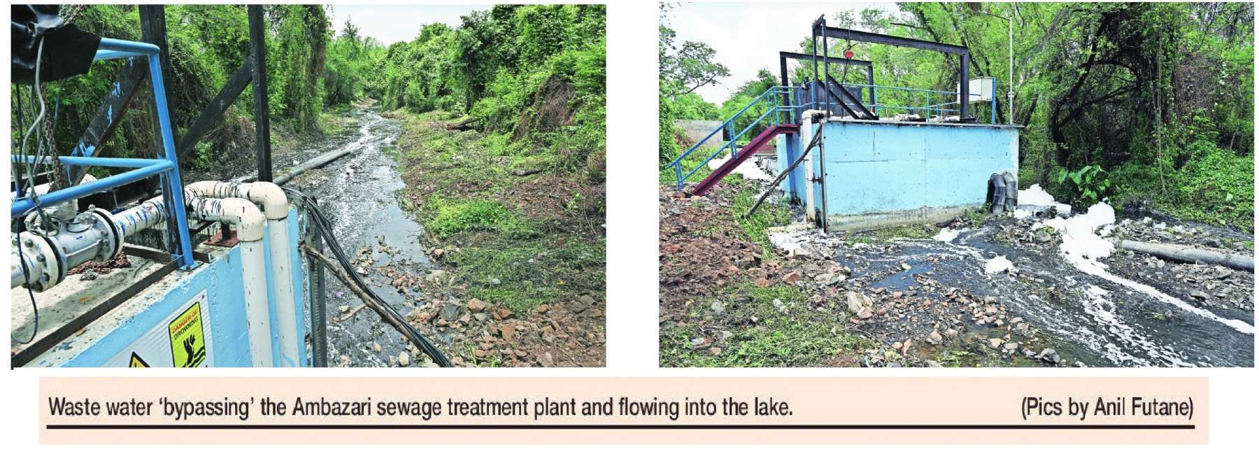 Waste water bypassing the Ambazari sewage treatment
