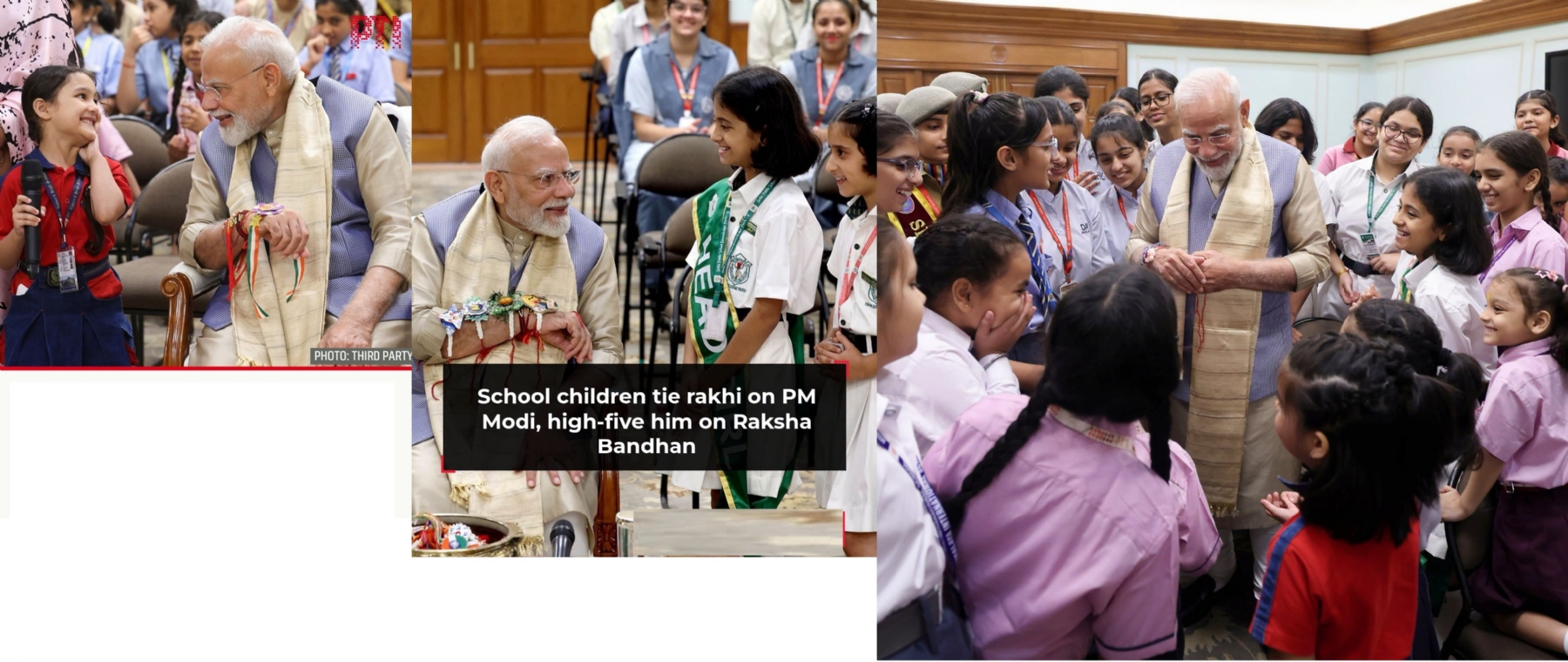 School children tie rakhi on PM Narendra Modi